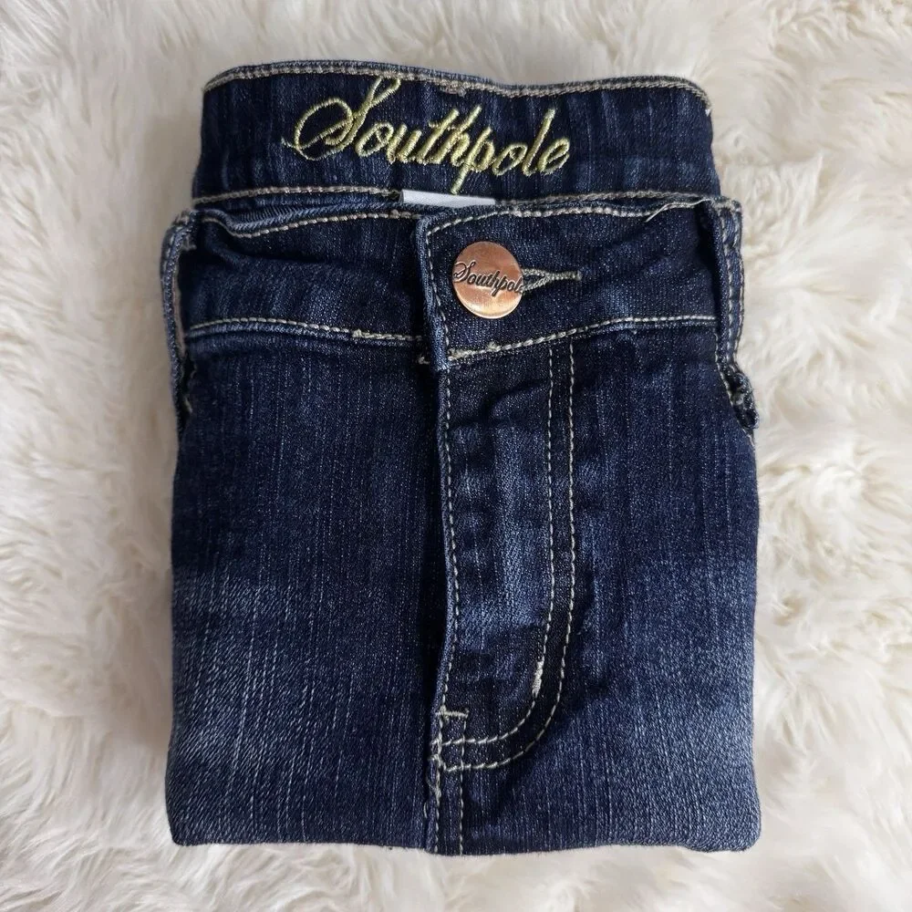 Southpole Mini Skirt Juniors 9 Embellished Dark Blue Denim Stretch Measures W30